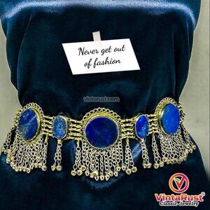 Lapis Stone Belly Dance Belt: Vintage Afghan Kuchi Tribal Jewelry